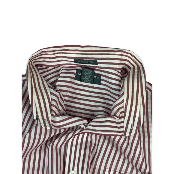 Saddlebred Men's Button Down Shirt Wrinkle Free XXL Red White Striped Cotton - Picture 5 of 9